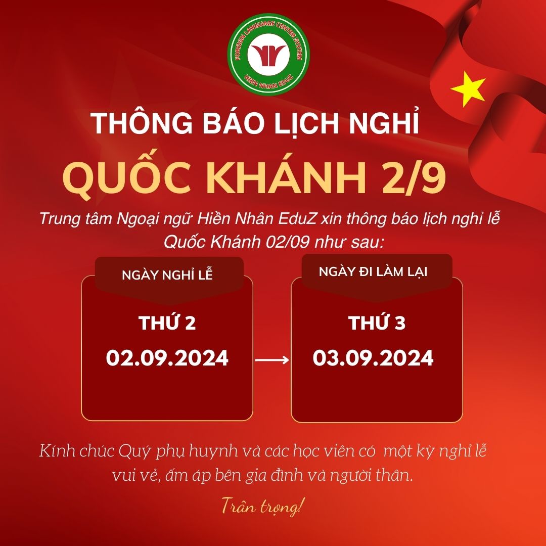 THÔNG BÁO NGHỈ LỄ QUỐC KHÁNH 02/09